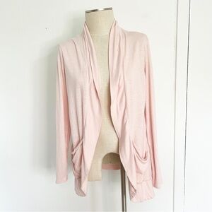 Garnet Hill Open Cardigan Pink Pockets Curved Hem Lightweight linen modal Medium